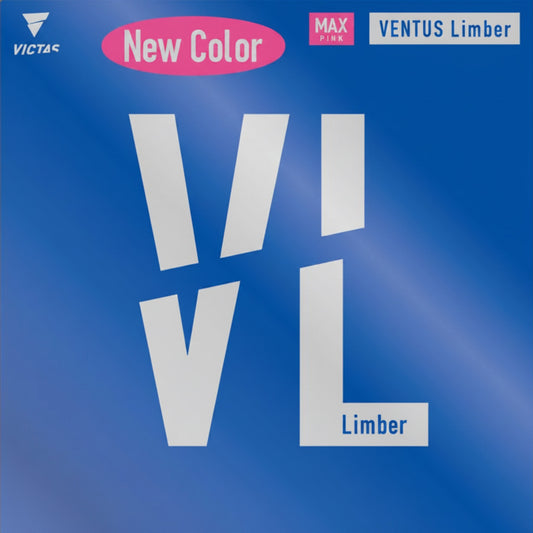Victas Ventus Limber table tennis rubber in new blue color, featuring MAX grip and bold VL design.